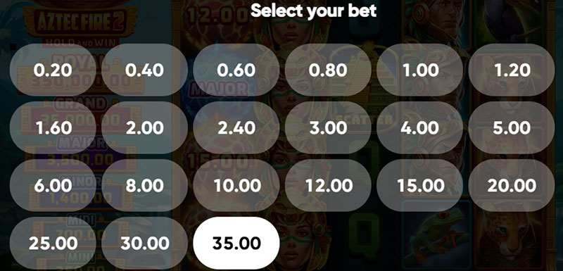 3 Oaks Aztec Fire 2 Slot - Betting Option