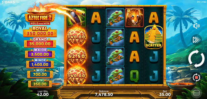 3 Oaks Aztec Fire 2 Slot - Trigger Bonus Game
