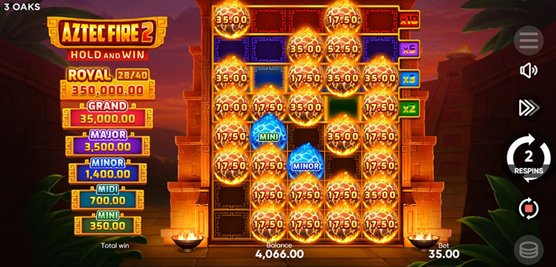 3 Oaks Aztec Fire 2 Slot - Expand Playing Grid