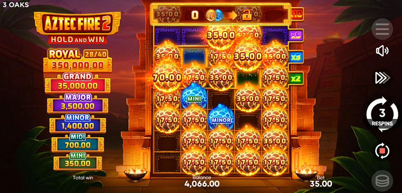 3 Oaks Aztec Fire 2 Slot - Respin Reset to 3