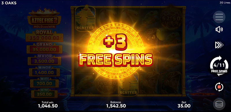 3 Oaks Aztec Fire 2 Slot - Additional 3 Free Spins
