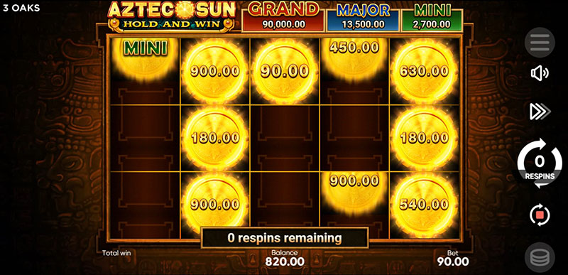 3 Oaks Aztec Sun Slot - Respin Reset