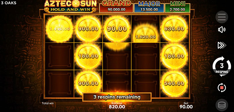 3 Oaks Aztec Sun Slot - Respin Reset 3