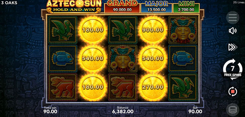 3 Oaks Aztec Sun Slot - Trigger Bonus Game