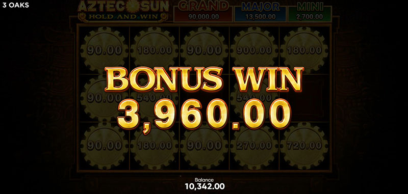 3 Oaks Aztec Sun Slot - Bonus Win