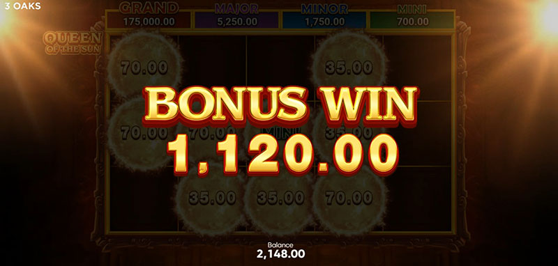 3 Oaks Queen Of The Sun Slot - Total Bonus Win