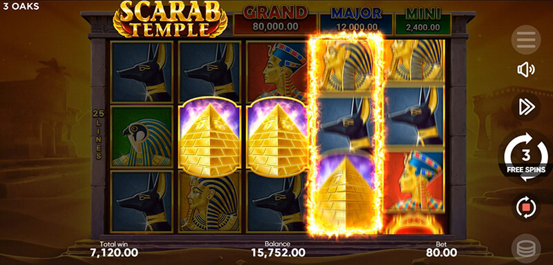 3 Oaks Scarab Temple Slot - Retrigger 8 Free Spins