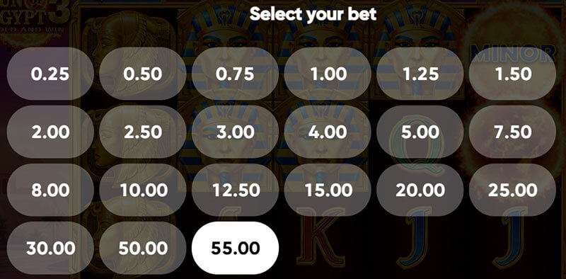 3 Oaks Sun of Egypt 3 Slot - Betting Option