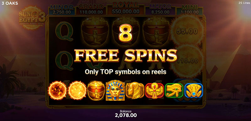 3 Oaks Sun of Egypt 3 Slot - 8 Free Spins