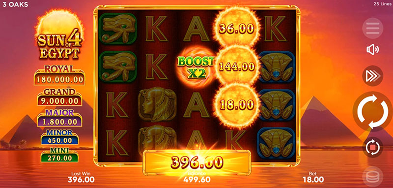 3 Oaks Sun of Egypt 4 Slot - Boost Symbols x2, x3 or x5