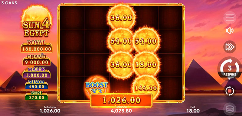 3 Oaks Sun of Egypt 4 Slot - Boost Feature