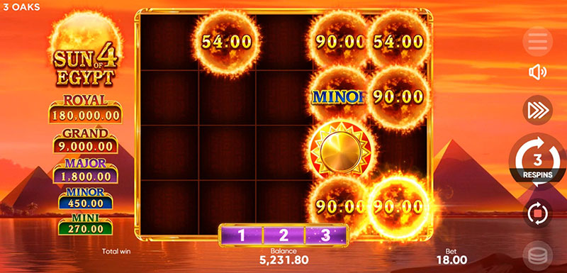 3 Oaks Sun of Egypt 4 Slot - Respin Reset to 3