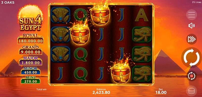 3 Oaks Sun of Egypt 4 Slot - Free Spins Bonus Game