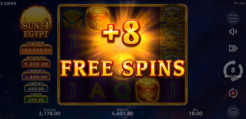 3 Oaks Sun of Egypt 4 Slot - Retrigger 8 Free Spins