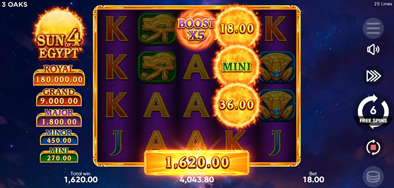 3 Oaks Sun of Egypt 4 Slot - Triggered Boost Feature
